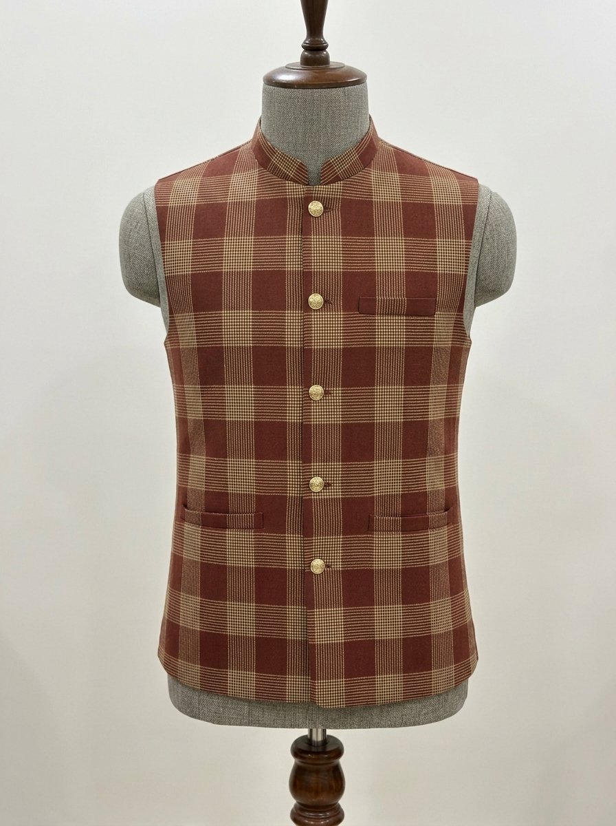 Raddish Brown Check Waistcoat